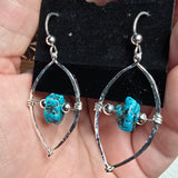 Kingman Turquoise Nugget Leaf Earrings in Sterling Silver