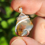 Golden Green Red Moss in White Chalcedony – Sterling Silver Pendant