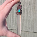 Aurora Opal Copper Wand Wire Wrap Pendant – Large 5" Quartz Crystal for Ritual, Healing or Display