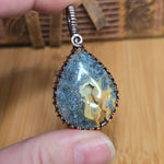 Marcasite Agate Geode Pendant - Patterned Copper Wire Wrap