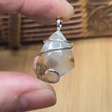 Golden Green Red Moss in White Chalcedony – Sterling Silver Pendant