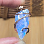White Plume Agate + Purple-Blue Aurora Opal Pendant – 14kt Rose Gold Fill Tension Set