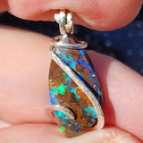 Boulder Opal Pendant - Sterling Silver Lightning Flash Ironstone Matrix