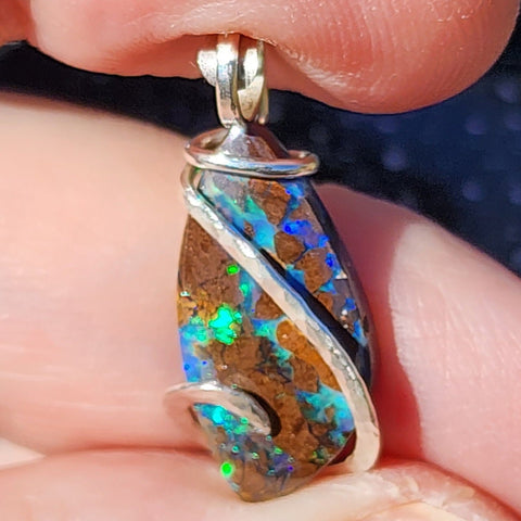 Boulder Opal Pendant - Sterling Silver Lightning Flash Ironstone Matrix