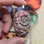 Carved Rhodonite Rose Pendant – Floral Stone Necklace