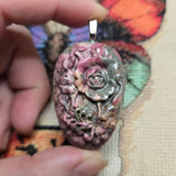 Carved Rhodonite Rose Pendant – Floral Stone Necklace