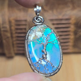 Plume Agate + Aurora Opal Spooky Tree of Life Pendant – Oxidized Sterling Silver