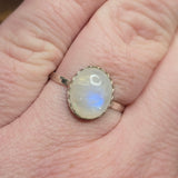 Moonstone Ring sz 10.5 – Blue Glow with Golden Spark in Sterling Silver