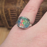Aurora Opal Ring Size 9 – Sterling Silver Carved Doublet