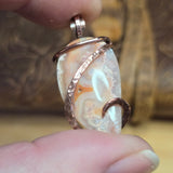 Crazy Lace Agate Pendant with Geode Window – Copper Setting