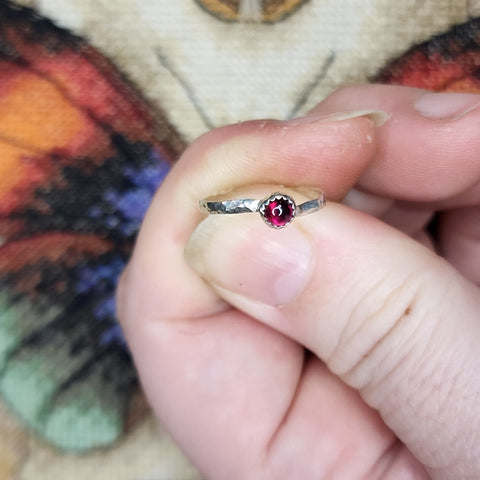 Garnet Stacking Ring in Sterling Silver Sz 5.5