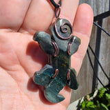 Lizard Green Moss Agate Carving Pendant in Copper