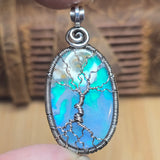 Plume Agate + Aurora Opal Spooky Tree of Life Pendant – Oxidized Sterling Silver