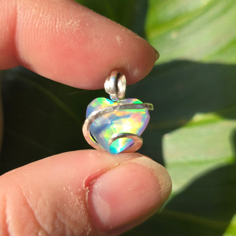 Aurora Opal Prism Heart Pendant – Sterling Silver