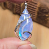 White Plume Agate Pendant – Sterling Silver + Rainbow Aurora Opal - Rock Your World 