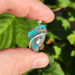Teal Blue Marcasite Agate with Aurora Opal – Sterling Silver Pendant