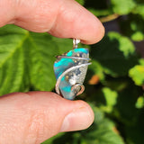 Teal Blue Marcasite Agate with Aurora Opal – Sterling Silver Pendant
