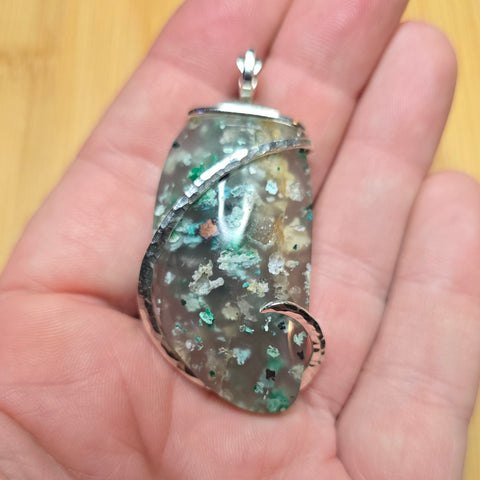 85ct Aquadite Gem Silica with Native Copper Pendant in Sterling Silver