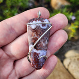 California Paisley Plume Agate Pendant in Hammered Sterling Silver