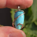 Sky Blue 10ct Turquoise Pendant - Hammered Sterling Silver