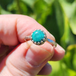 Natural Turquoise Ring sz 9.25 – Hammered Sterling Silver Bright Blue-Green