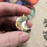 Golden Flash Labradorite Crescent Pendant – Moon Phase Necklace