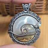 Gemshell Spiral Fossil Pendant - Agate + Quartz in Sterling