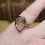 Raw Oregon Sunstone Crystal Ring Sz 7.5 in Hammered Copper