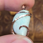 Light Blue Amazonite Pendant - Copper Wrapped Stone Jewelry