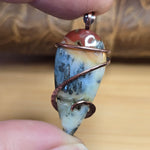 Common Opal with Marcasite Pendant Copper Wrapped - Red Orange Cream White