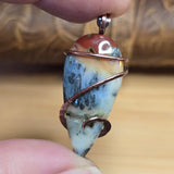 Common Opal with Marcasite Pendant Copper Wrapped - Red Orange Cream White