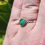 Natural Turquoise Ring sz 11.5 – Swirled Green-Blue Cab Hammered Sterling Silver