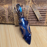 Blue Sodalite Labradorite Pendant – Copper Flow + Night Sky Flame