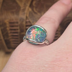 Aurora Opal Ring Size 9 – Sterling Silver Carved Doublet