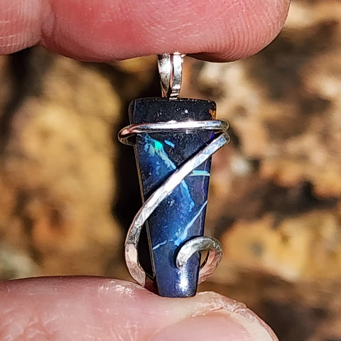 Boulder Opal Pendant Sterling Silver - Ribbons of Hidden Flash