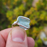 Aquamarine Crystal Ring – sz 7.5 – Clear Blue Natural Beryl
