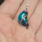 Crescent Aurora Opal Moon Pendant in Sterling Silver - Deep Blue Flash