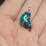 Crescent Aurora Opal Moon Pendant in Sterling Silver - Deep Blue Flash