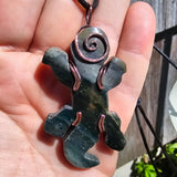 Lizard Green Moss Agate Carving Pendant in Copper