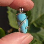 Sky Blue 10ct Turquoise Pendant - Hammered Sterling Silver