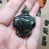 Carved Golden Labradorite Sea Turtle Pendant in Sterling Silver