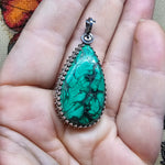 Malachite Plume Pendant in Antiqued Sterling Silver