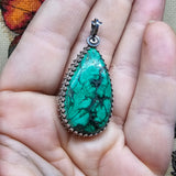 Malachite Plume Pendant in Antiqued Sterling Silver