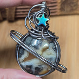 Marcasite Agate Planet Pendant - Oxidized Sterling Silver Geode Wrap