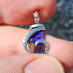 Boulder Opal Pendant Sterling Silver - Indigo Base with Blue + Violet Fire