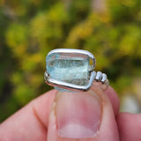 Aquamarine Crystal Ring – sz 7.5 – Clear Blue Natural Beryl
