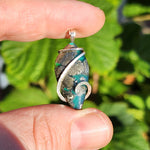 Marcasite Chalcedony on Caribbean Green Aurora Opal – Sterling Silver Pendant