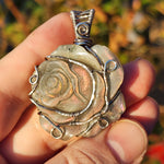 Purple Labradorite Rose Pendant - Sculpted Bloom in Antiqued Sterling