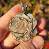 Purple Labradorite Rose Pendant - Sculpted Bloom in Antiqued Sterling