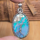 Plume Agate + Aurora Opal Spooky Tree of Life Pendant – Oxidized Sterling Silver